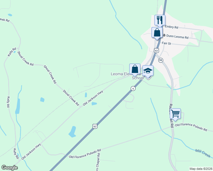 map of restaurants, bars, coffee shops, grocery stores, and more near 33 Old Jackson Highway in Leoma