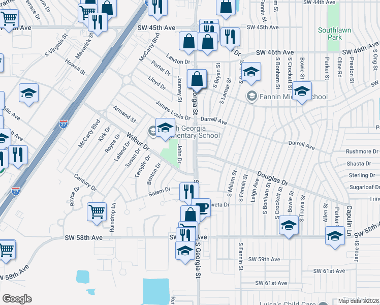 map of restaurants, bars, coffee shops, grocery stores, and more near 4914-4916 S Georgia St in Amarillo
