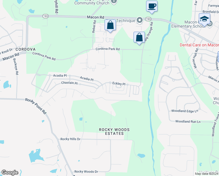 map of restaurants, bars, coffee shops, grocery stores, and more near Darren Circle West in Shelby County