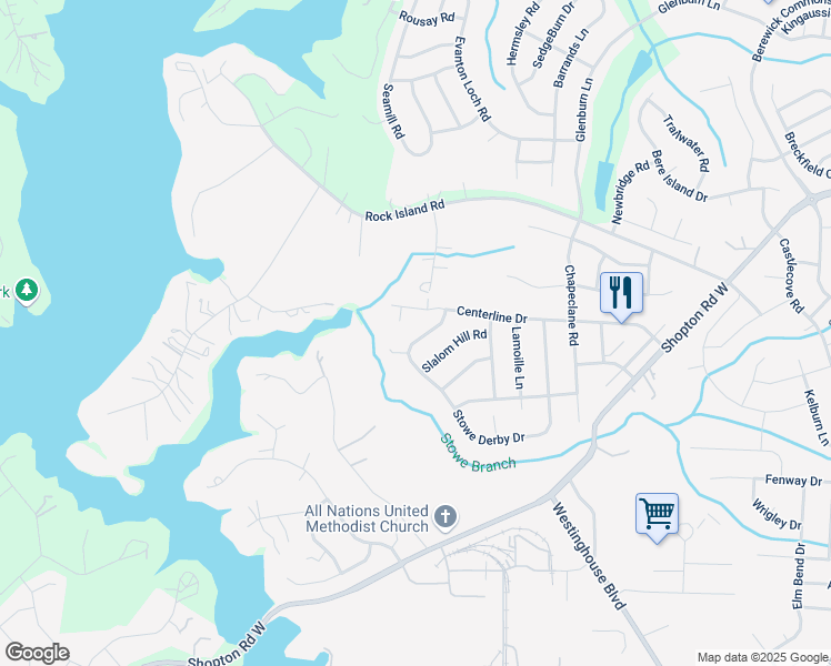 map of restaurants, bars, coffee shops, grocery stores, and more near 5525 Stowe Derby Drive in Charlotte