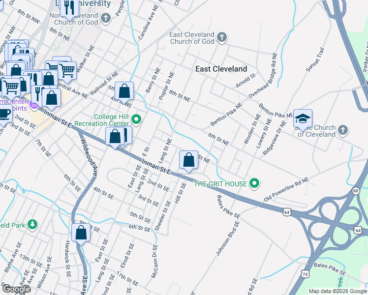 map of restaurants, bars, coffee shops, grocery stores, and more near 919 2nd Street Southeast in Cleveland
