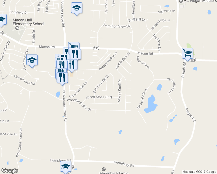 map of restaurants, bars, coffee shops, grocery stores, and more near 1100 Green Fern Cove in Shelby