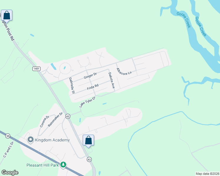 map of restaurants, bars, coffee shops, grocery stores, and more near 417 Louisia Mae Way in New Bern