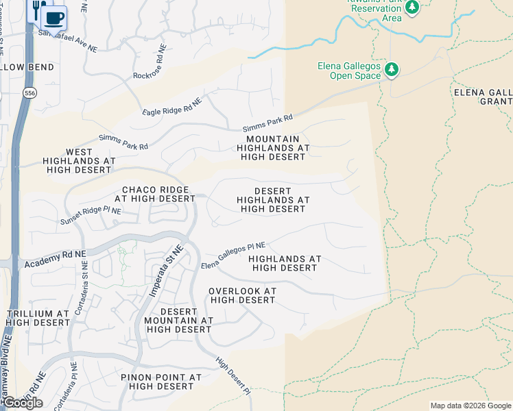 map of restaurants, bars, coffee shops, grocery stores, and more near 13505 Pino Canyon Place Northeast in Albuquerque