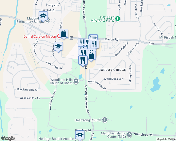 map of restaurants, bars, coffee shops, grocery stores, and more near 1101 Cross Meadow Road in Shelby