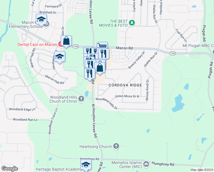 map of restaurants, bars, coffee shops, grocery stores, and more near 10119 Cross Ridge Road in Shelby County