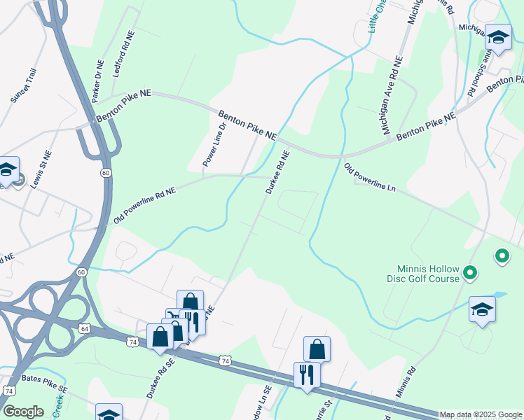 map of restaurants, bars, coffee shops, grocery stores, and more near 486 Durkee Road Northeast in Cleveland