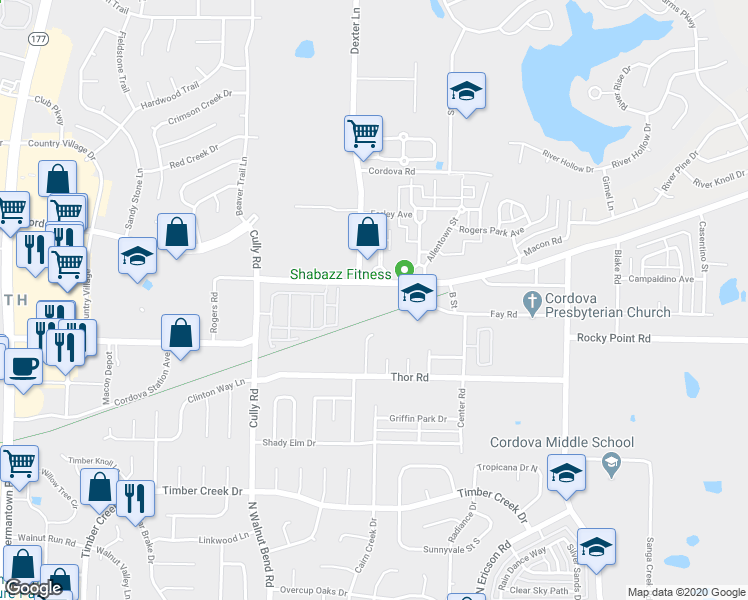 map of restaurants, bars, coffee shops, grocery stores, and more near 8501 Macon Road in Memphis