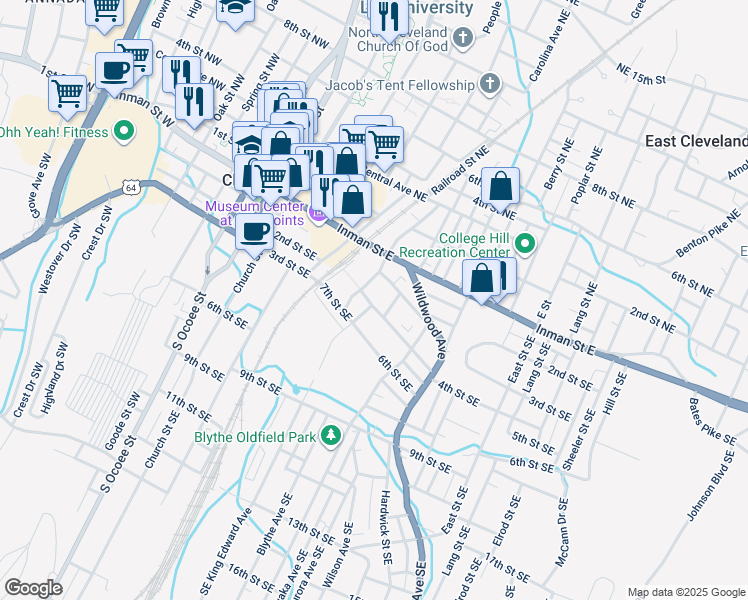 map of restaurants, bars, coffee shops, grocery stores, and more near 435 4th Street Southeast in Cleveland