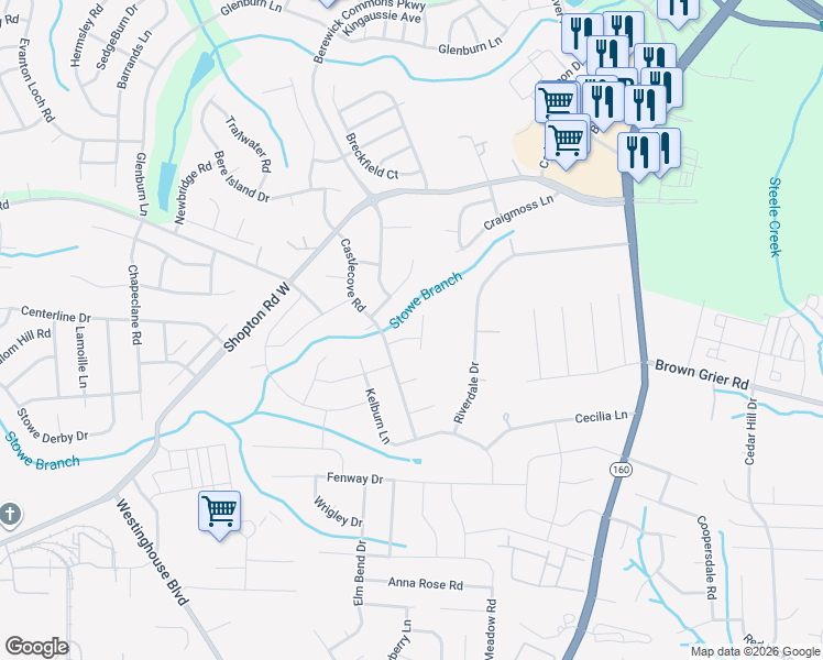 map of restaurants, bars, coffee shops, grocery stores, and more near in Charlotte