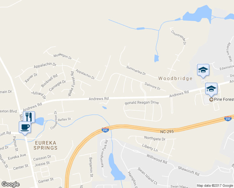 map of restaurants, bars, coffee shops, grocery stores, and more near 3510 Maccumber Court in Fayetteville