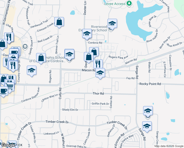 map of restaurants, bars, coffee shops, grocery stores, and more near 8501 Macon Road in Memphis