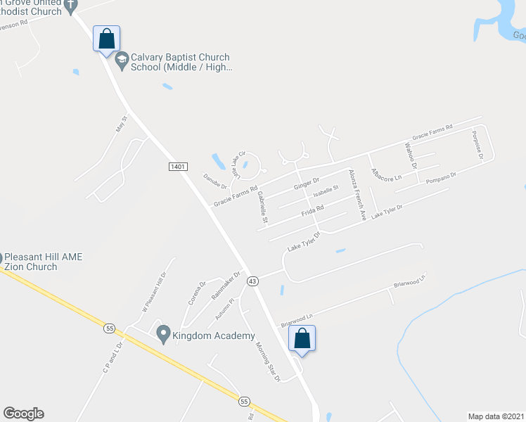 map of restaurants, bars, coffee shops, grocery stores, and more near 204 Gabrielle Street in New Bern