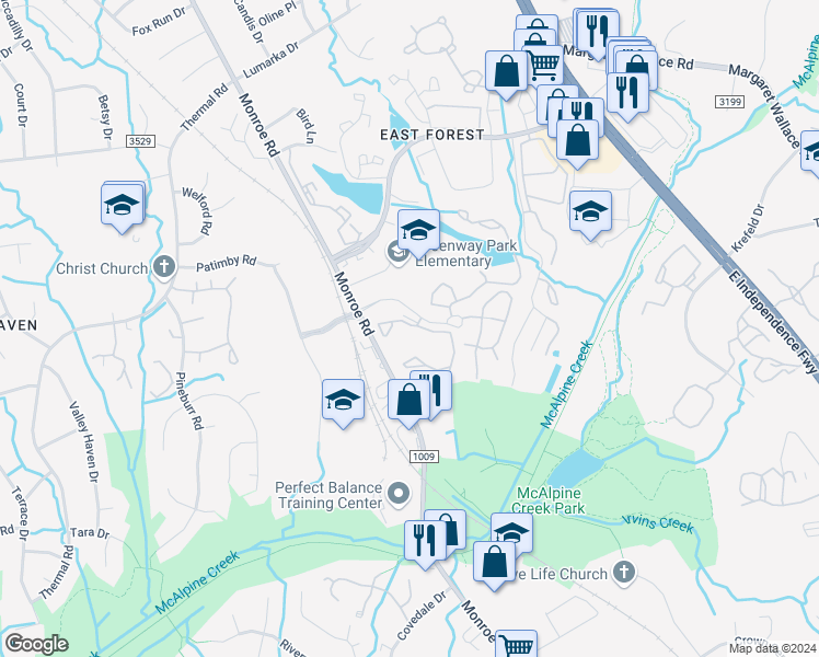 map of restaurants, bars, coffee shops, grocery stores, and more near 1700 Charleston Place Lane in Charlotte