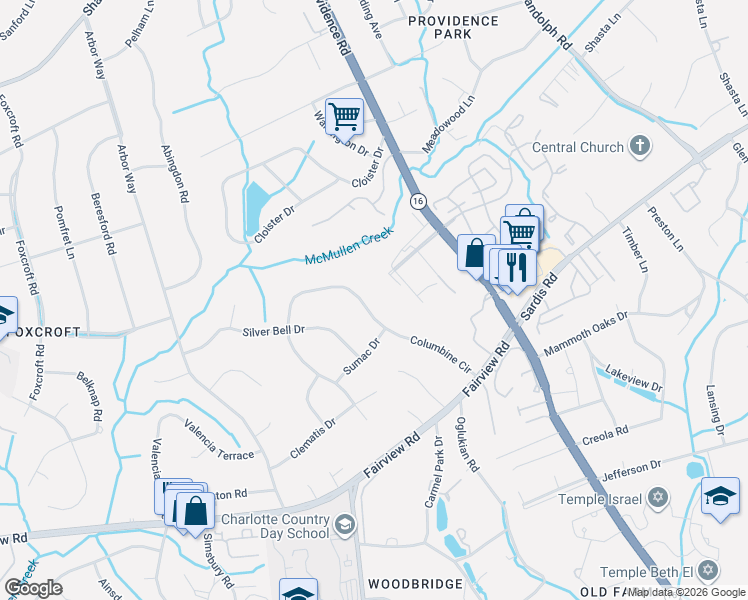 map of restaurants, bars, coffee shops, grocery stores, and more near 4132 Providence Road in Charlotte