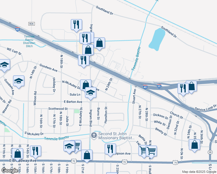 map of restaurants, bars, coffee shops, grocery stores, and more near 2155-2313 Wheeler Avenue in West Memphis