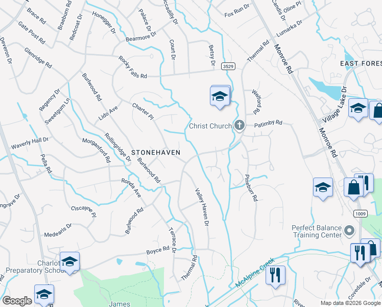 map of restaurants, bars, coffee shops, grocery stores, and more near 6738 Thermal Road in Charlotte