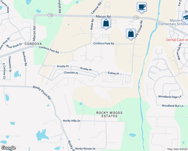 map of restaurants, bars, coffee shops, grocery stores, and more near 9346 Chastain Place in Shelby County