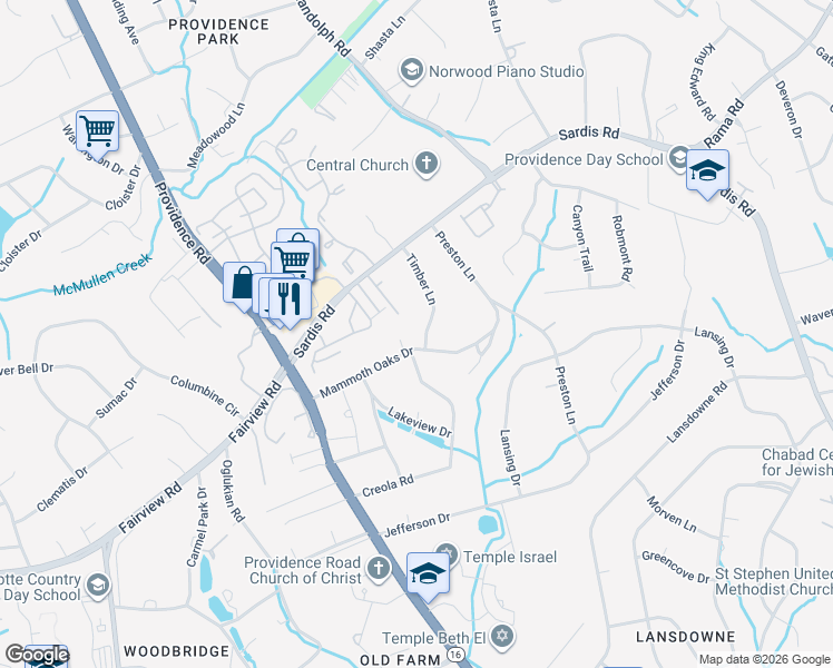 map of restaurants, bars, coffee shops, grocery stores, and more near 456 Mammoth Oaks Drive in Charlotte
