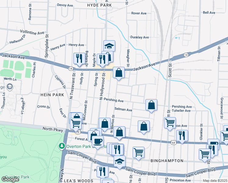 map of restaurants, bars, coffee shops, grocery stores, and more near 737 North Merton Street in Memphis