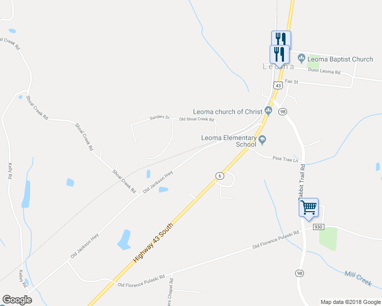 map of restaurants, bars, coffee shops, grocery stores, and more near 33 Old Jackson Highway in Leoma
