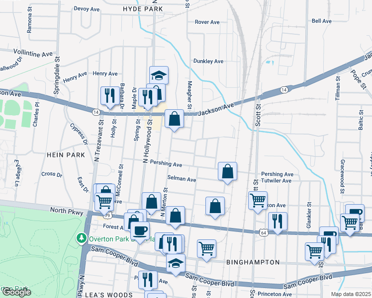 map of restaurants, bars, coffee shops, grocery stores, and more near 2558 Snowden Avenue in Memphis