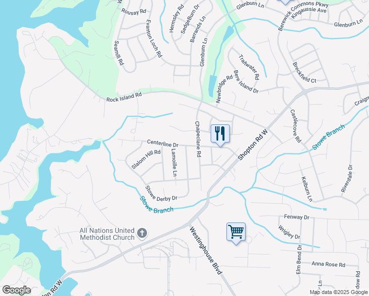 map of restaurants, bars, coffee shops, grocery stores, and more near 4804 Stowe Derby Drive in Charlotte