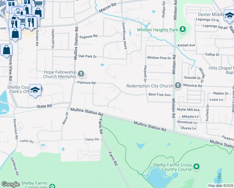 map of restaurants, bars, coffee shops, grocery stores, and more near 1112 Celtic Cove in Memphis