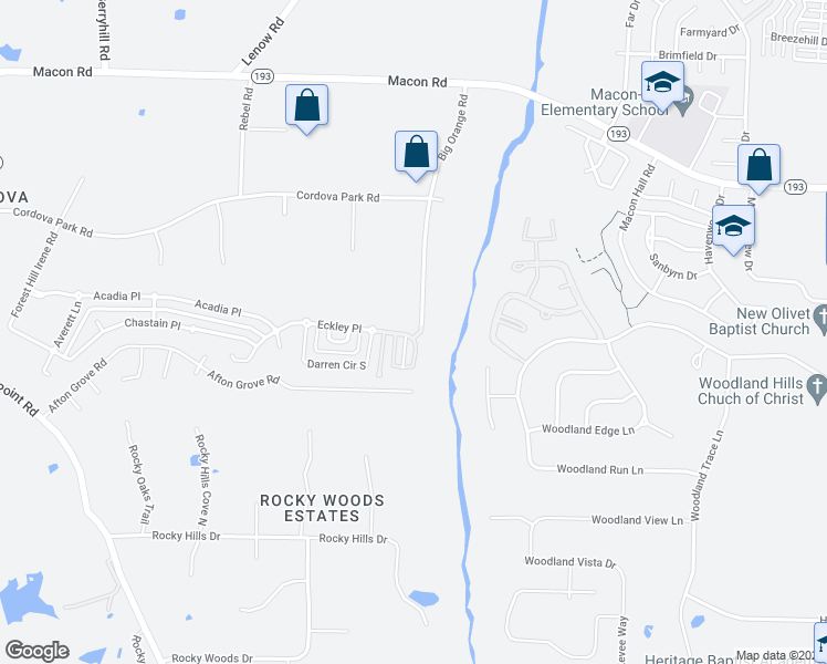 map of restaurants, bars, coffee shops, grocery stores, and more near 1109 Big Orange Road in Shelby County