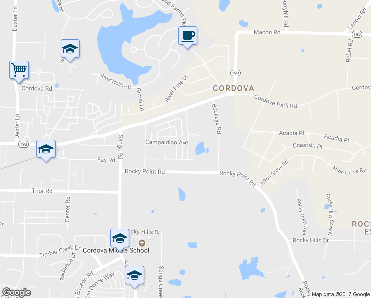 map of restaurants, bars, coffee shops, grocery stores, and more near 1115 Casentino Street in Cordova