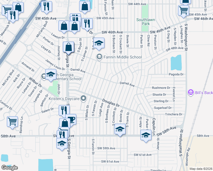 map of restaurants, bars, coffee shops, grocery stores, and more near 5006 Leigh Avenue in Amarillo