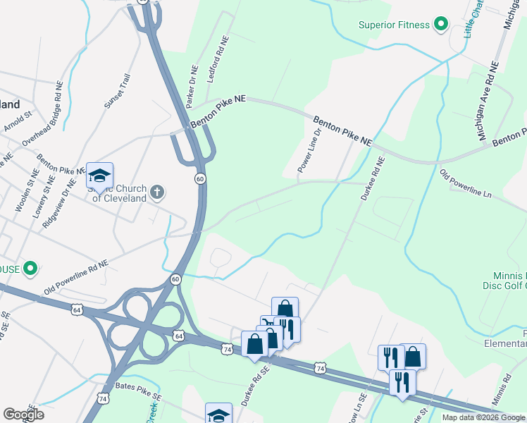 map of restaurants, bars, coffee shops, grocery stores, and more near 327 Durkee Road Northeast in Cleveland