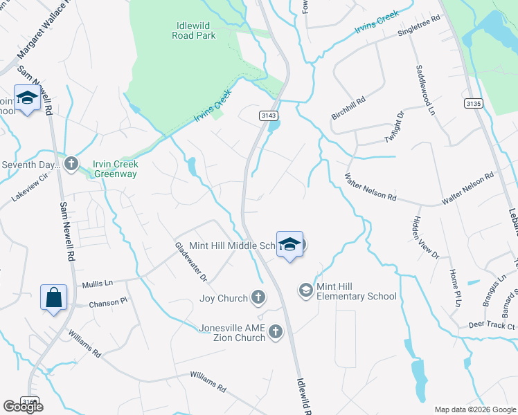map of restaurants, bars, coffee shops, grocery stores, and more near 11215 Idlewild Road in Matthews