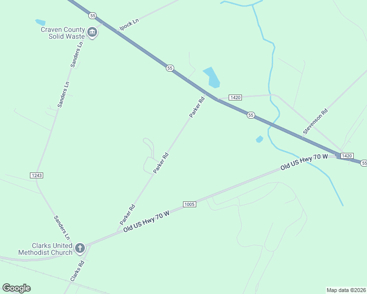 map of restaurants, bars, coffee shops, grocery stores, and more near 384 Parker Road in New Bern