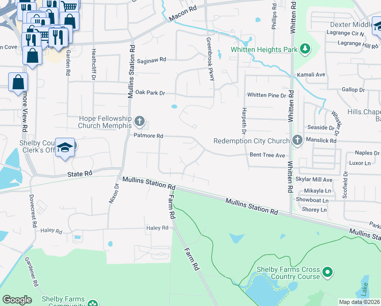 map of restaurants, bars, coffee shops, grocery stores, and more near 1112 Celtic Cove in Memphis