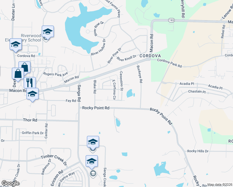 map of restaurants, bars, coffee shops, grocery stores, and more near 1116 East Cortona Circle in Memphis