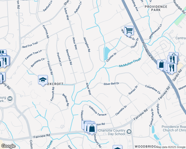 map of restaurants, bars, coffee shops, grocery stores, and more near 4059 Abingdon Road in Charlotte