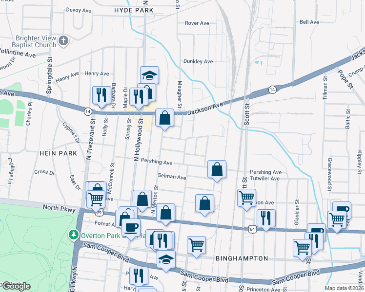 map of restaurants, bars, coffee shops, grocery stores, and more near 2558 Snowden Avenue in Memphis