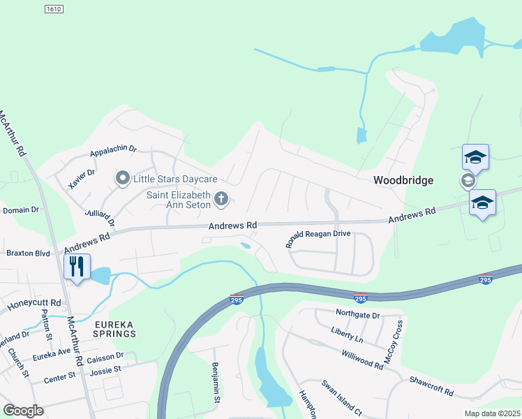 map of restaurants, bars, coffee shops, grocery stores, and more near 3509 Maccumber Court in Fayetteville