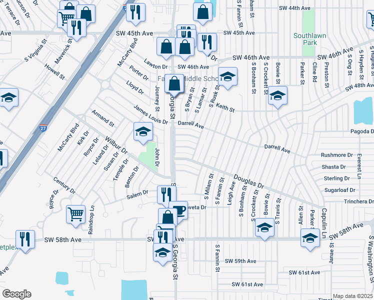 map of restaurants, bars, coffee shops, grocery stores, and more near 2403 Southwest 50th Avenue in Amarillo