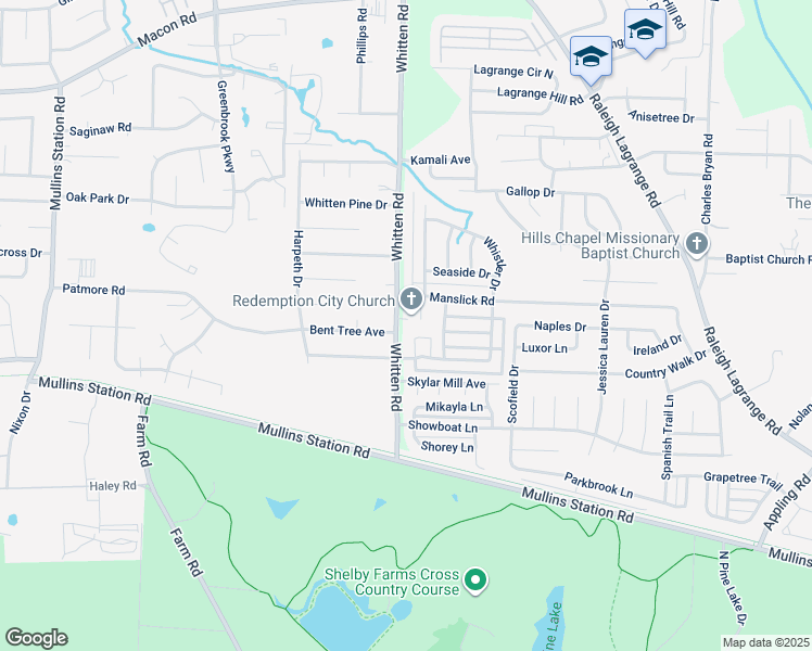 map of restaurants, bars, coffee shops, grocery stores, and more near 1116 Whitten Road in Memphis