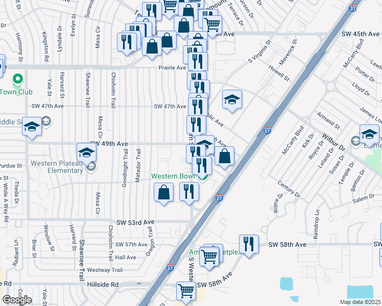 map of restaurants, bars, coffee shops, grocery stores, and more near in Amarillo
