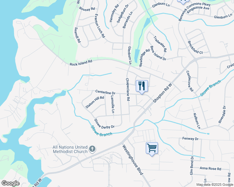 map of restaurants, bars, coffee shops, grocery stores, and more near Centerline Drive in Charlotte