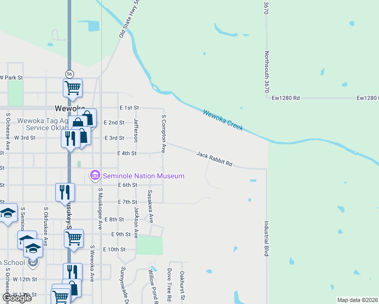 map of restaurants, bars, coffee shops, grocery stores, and more near in Wewoka