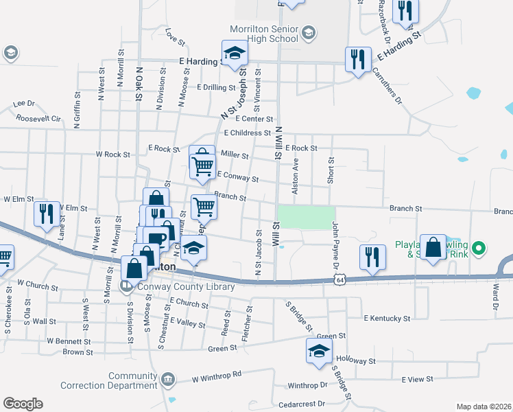 map of restaurants, bars, coffee shops, grocery stores, and more near 405 N Street Jacob in Morrilton