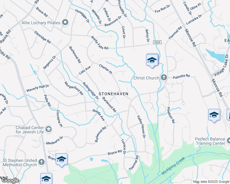 map of restaurants, bars, coffee shops, grocery stores, and more near 6627 Woodmont Place in Charlotte