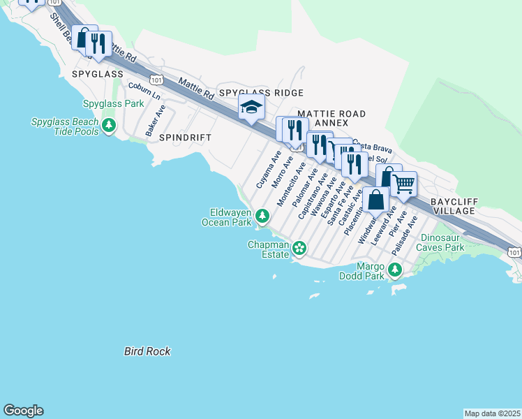 map of restaurants, bars, coffee shops, grocery stores, and more near 1780 Ocean Boulevard in Pismo Beach