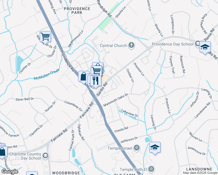map of restaurants, bars, coffee shops, grocery stores, and more near 4918 Sardis Road in Charlotte