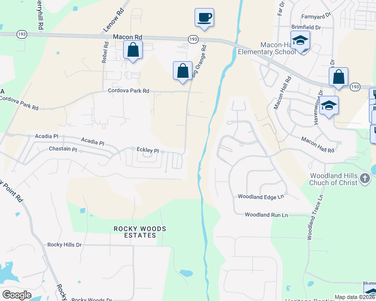 map of restaurants, bars, coffee shops, grocery stores, and more near 1109 Big Orange Road in Shelby County