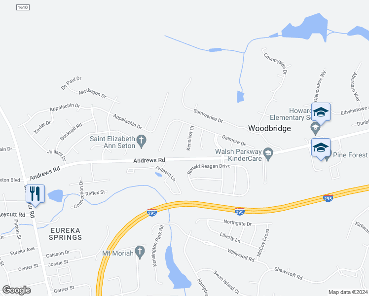 map of restaurants, bars, coffee shops, grocery stores, and more near 3505 Kennicot Court in Fayetteville